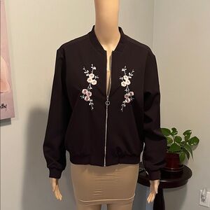 Jules & Leopold Black Bomber Jacket with Pink Floral Design